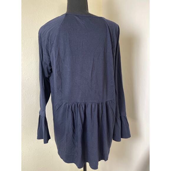 J.Jill Women's Embroidered Boho Western Casual Cotton Modal Blend Top Blue M - Picture 2 of 10